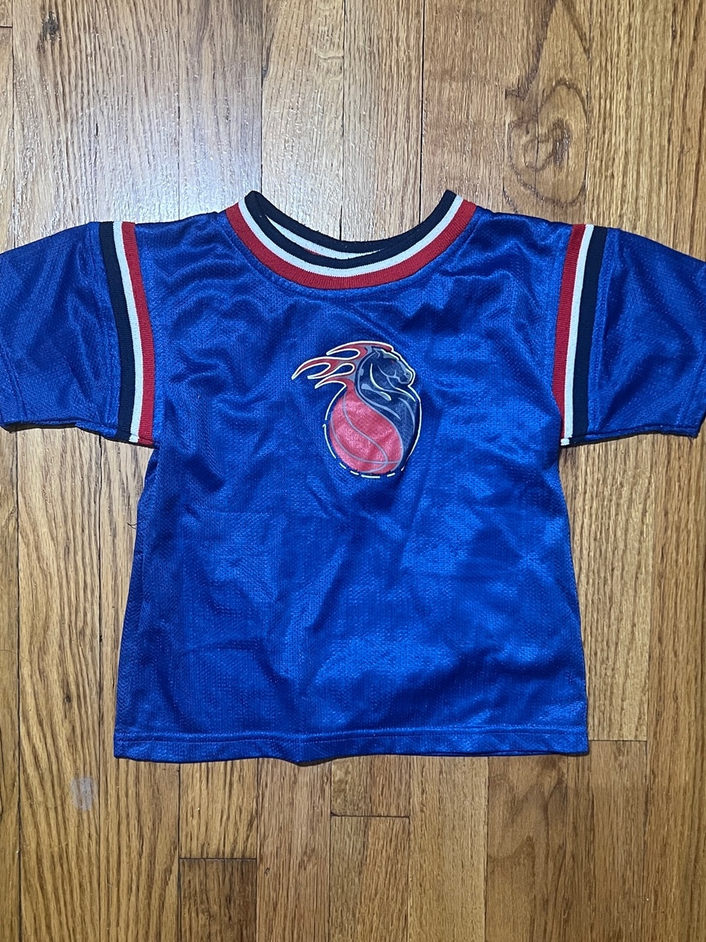 VTG 2000s Reebok Detroit Pistons Flaming Horse Mesh Jersey Shirt Blue Youth 4